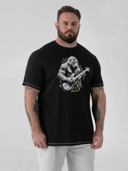 Duke MACFARLAN-D555 Gorilla Playing Guitar Printed Crew Neck T-shirt