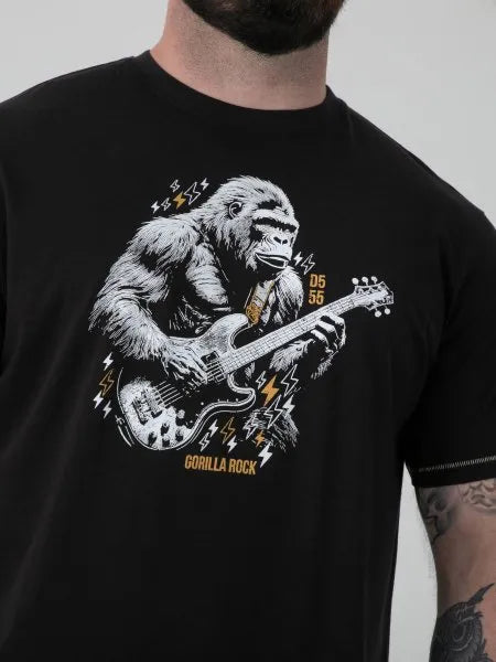 Duke MACFARLAN-D555 Gorilla Playing Guitar Printed Crew Neck T-shirt