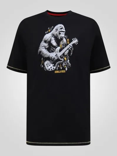 Duke MACFARLAN-D555 Gorilla Playing Guitar Printed Crew Neck T-shirt