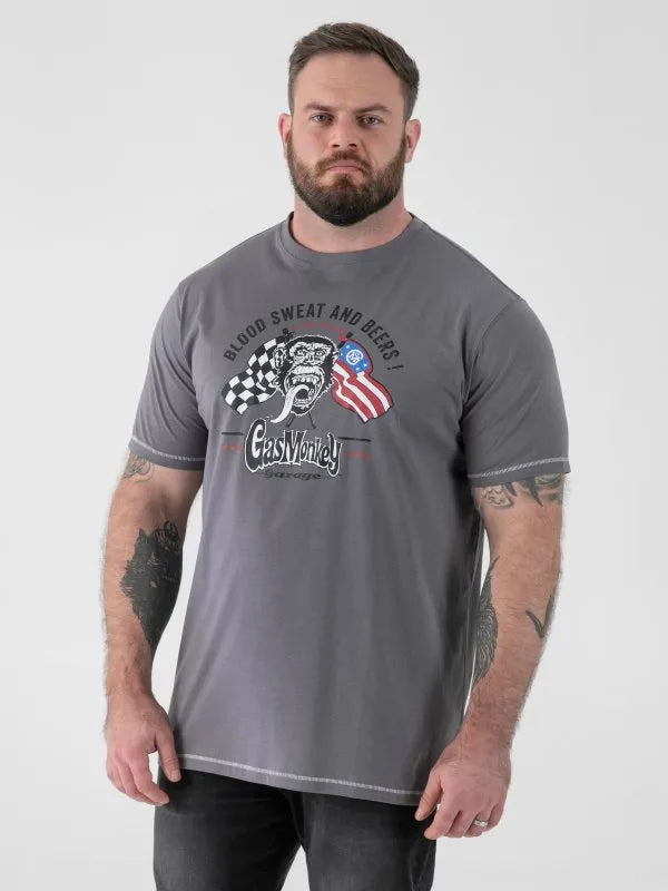 Duke JASPER-D555 Official Gas Monkey Printed Crew Neck T-Shirt