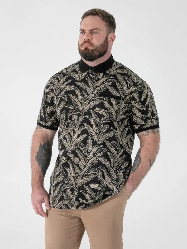 Duke  PALMER-D555 AO Leaf Printed Jacquard Collar & Cuff S/S Polo BIG SIZE