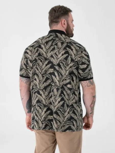 Duke  PALMER-D555 AO Leaf Printed Jacquard Collar & Cuff S/S Polo BIG SIZE