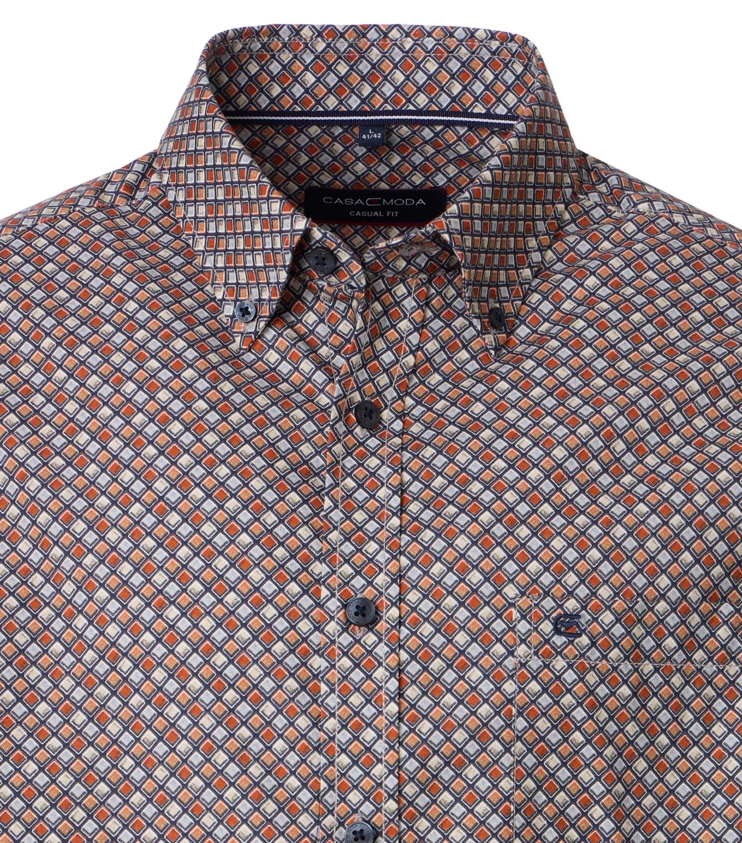 Casa Moda overhemd oranje bruin blok
