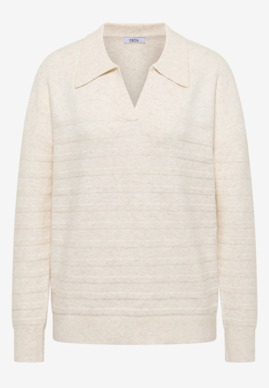Cecil Cosy Polo Style oat milk beige melange