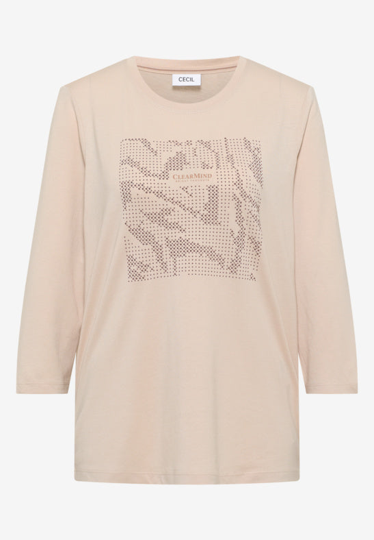 Cecil Clear Mind FP T-Shirt Oat milk beige