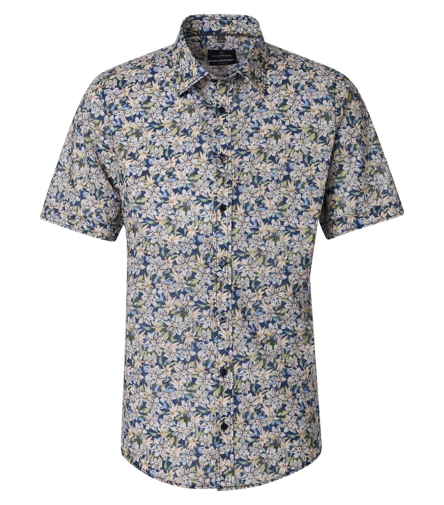 Casa Moda Overhemd Korte mouw Bloemenprint Blauw