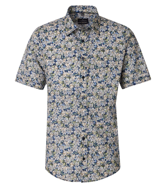 Casa Moda Overhemd Korte mouw Bloemenprint Blauw