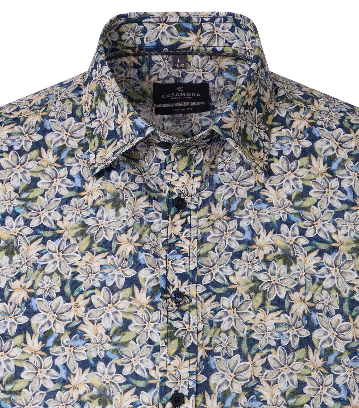 Casa Moda Overhemd Korte mouw Bloemenprint Blauw