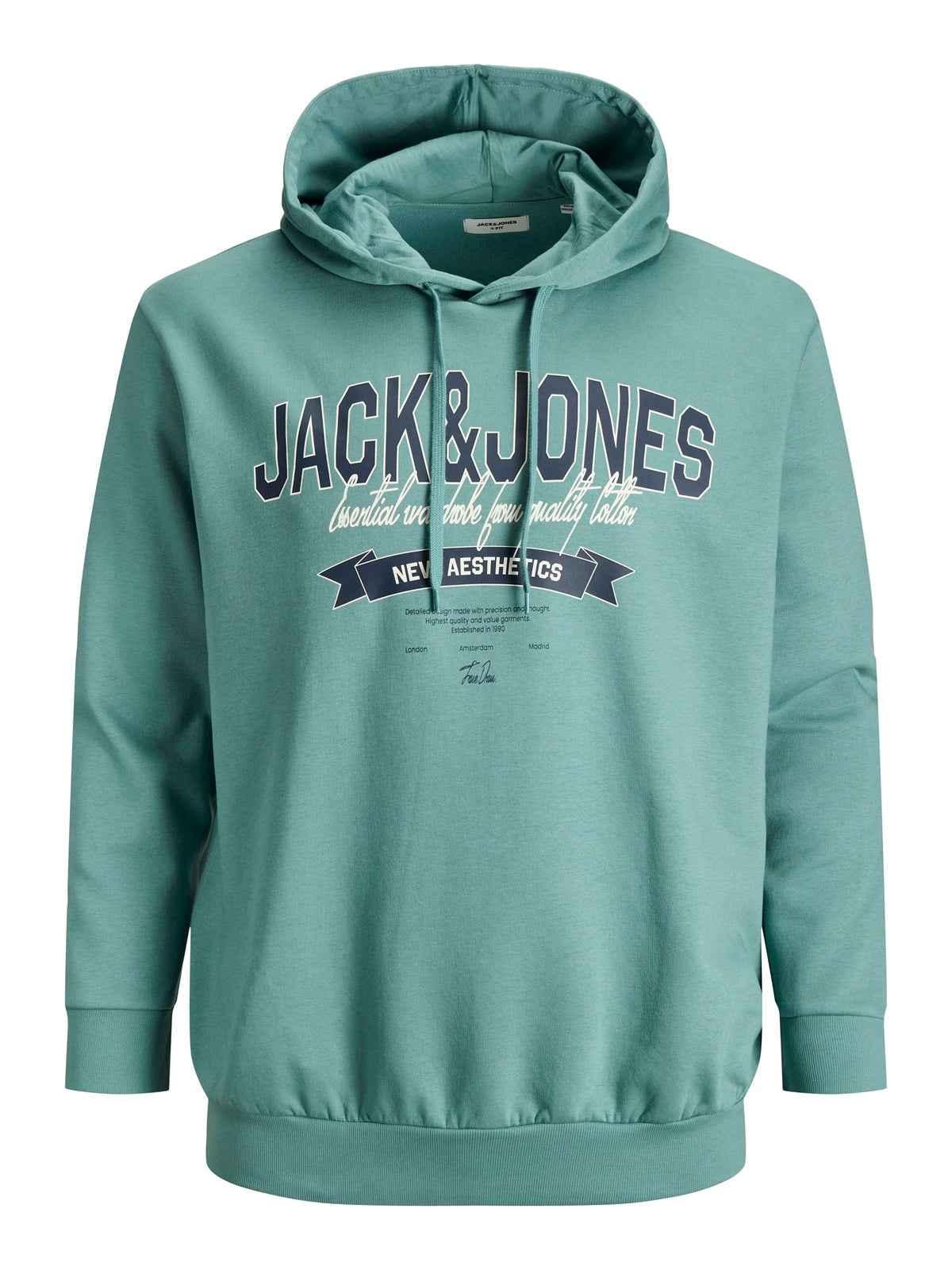 JACK&JONES  JJELOGO SWEAT HOOD 2 COL MINERAL BLUE