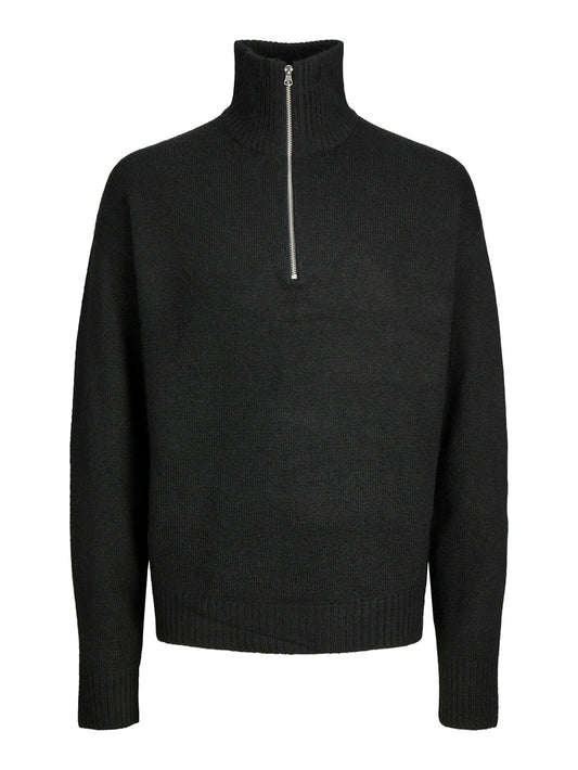 JACK&JONES JOROLLIE KNIT HALF ZIP PLS ZWART