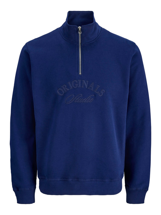 JACK&JONES  JORBLEECKER BRANDING SWEAT HIGH N BF PLS BLAUW
