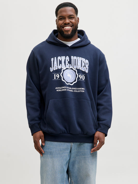 JACK&JONES  JJMAKO SWEAT HOOD PLS BLAUW