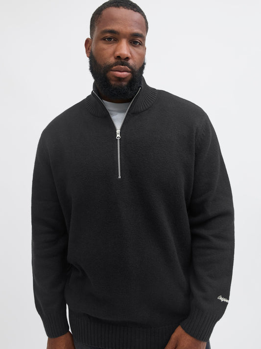 JACK&JONES JORNORREBRO KNIT HALF ZIP PLS ZWART