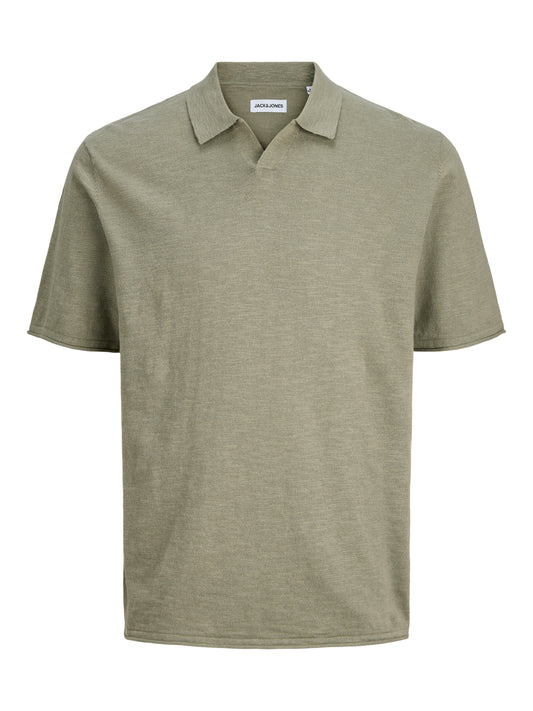 JACK&JONES  JJKANE SLUB KNIT SPLIT NECK POLO PLS GROEN
