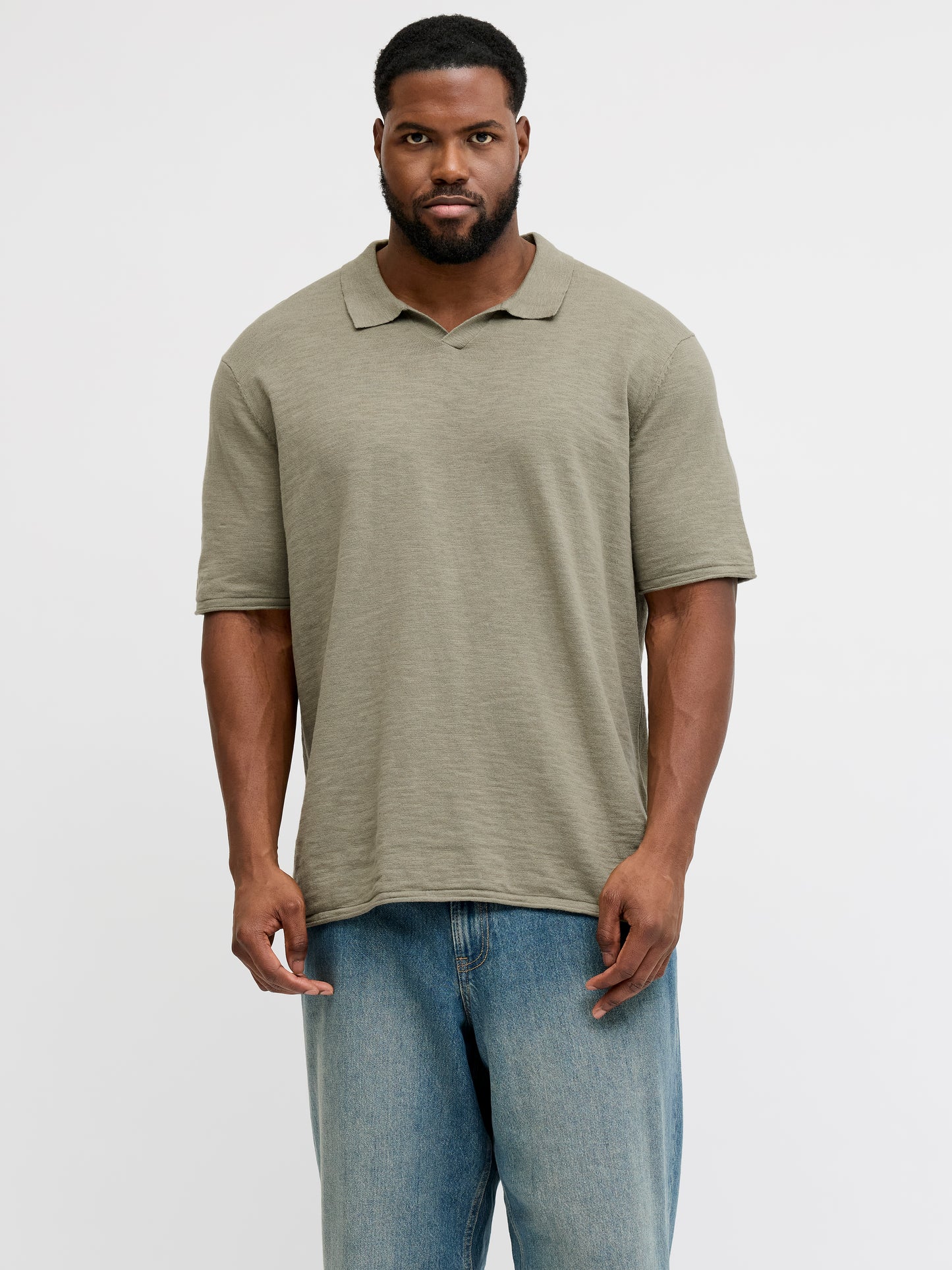JACK&JONES  JJKANE SLUB KNIT SPLIT NECK POLO PLS GROEN