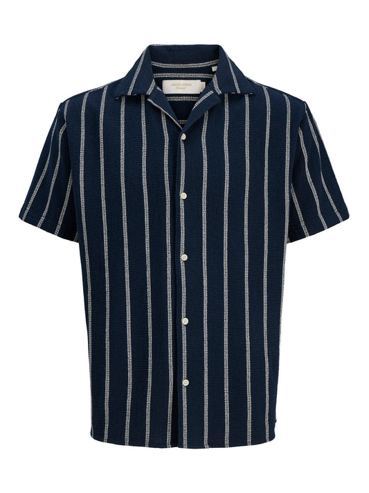 JACK&JONES  JJECOBA STRIPE RESORT SHIRT SS SN PLS BLAUW