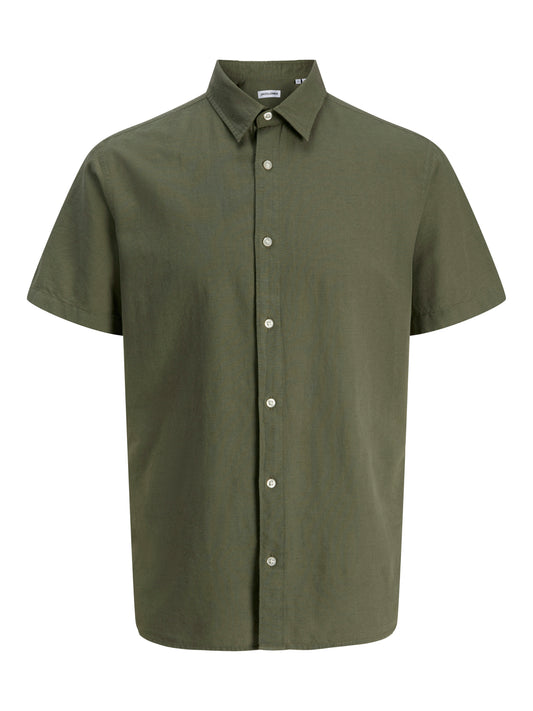 JACK&JONES PLUS JJEBREEZE LINEN BLEND SHIRT SS SN PLS OLIVE GREEN