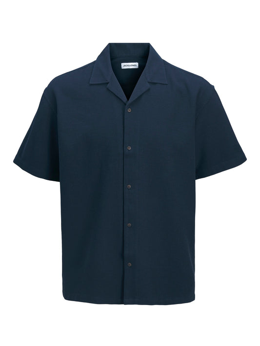 JACK&JONES JJGLOBAL WAFFLE RESORT SHIRT SS PLS   DARK NAVY