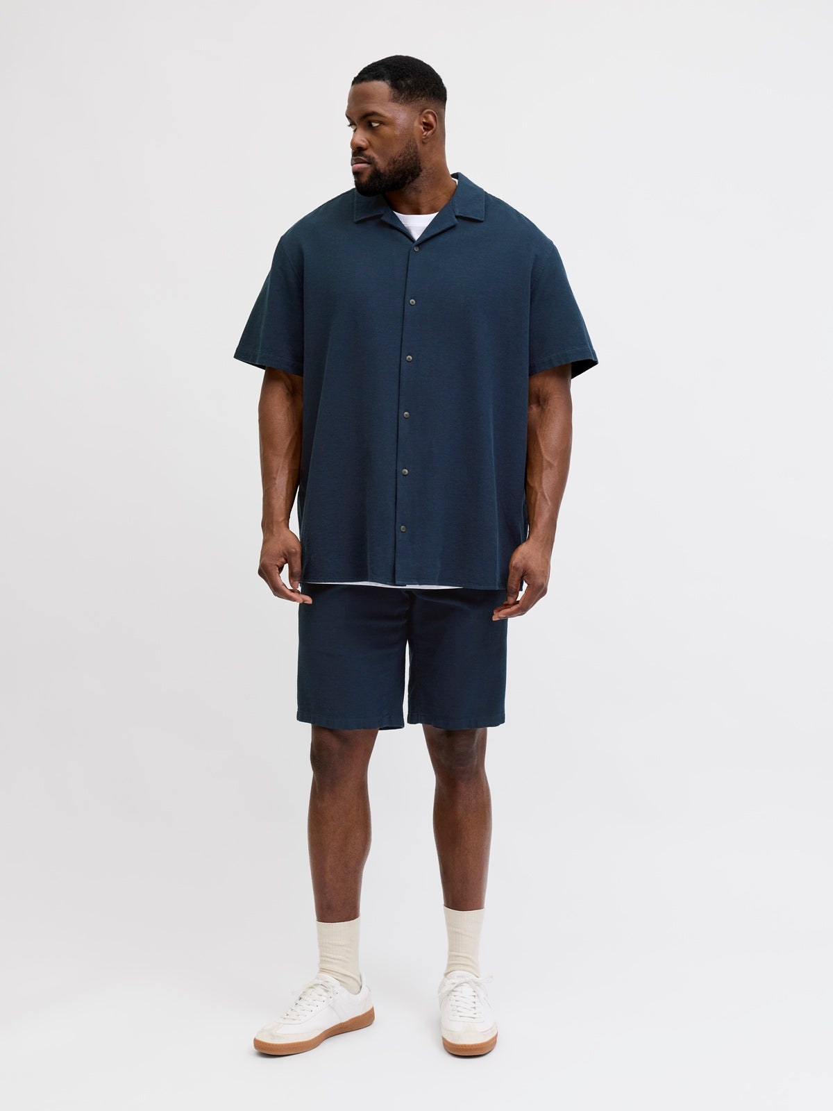 JACK&JONES JJGLOBAL WAFFLE RESORT SHIRT SS PLS   DARK NAVY