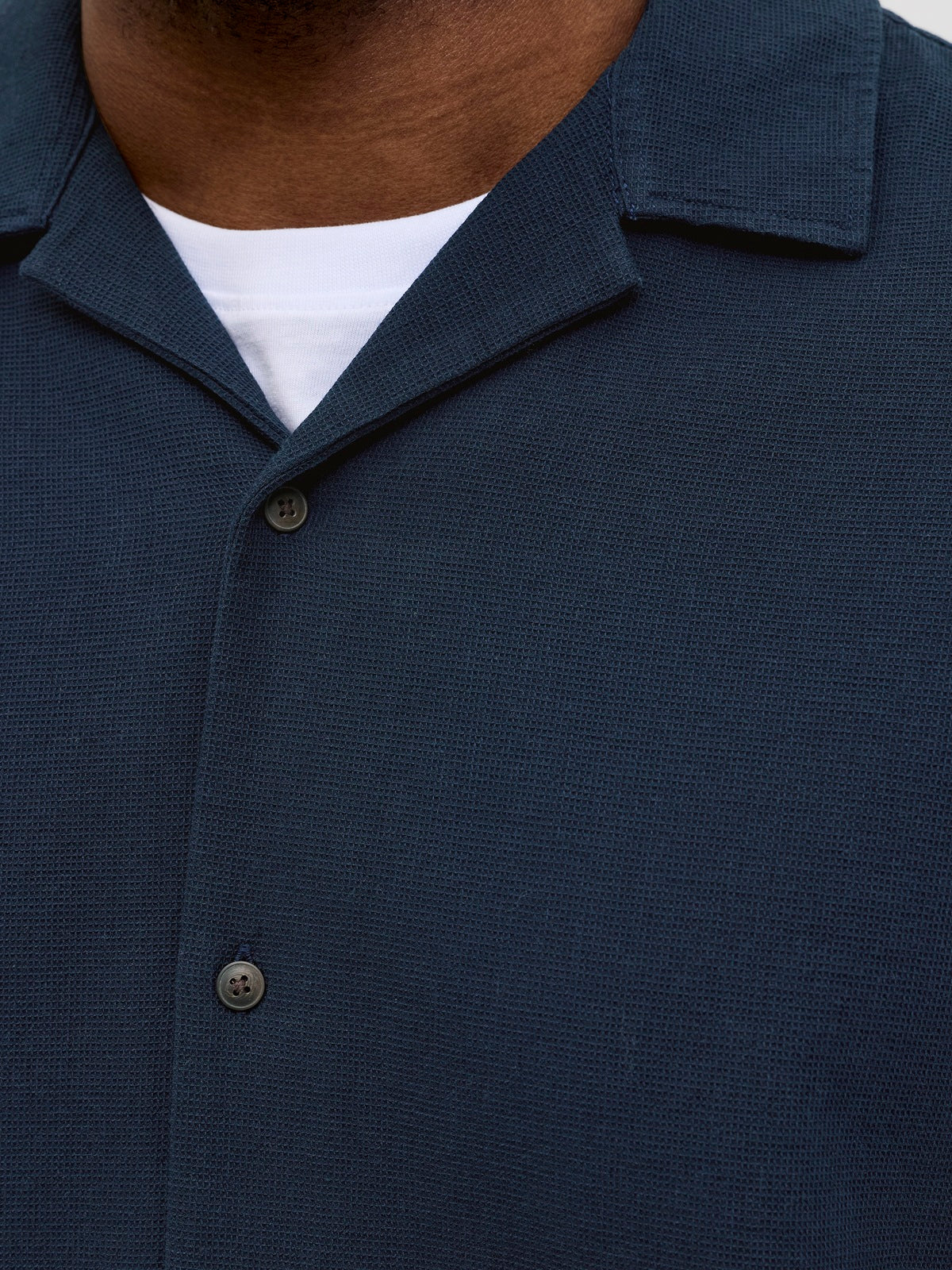 JACK&JONES JJGLOBAL WAFFLE RESORT SHIRT SS PLS   DARK NAVY