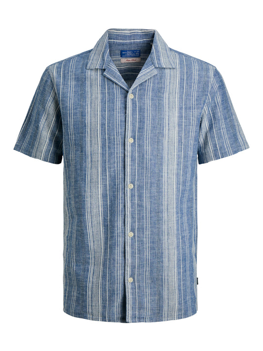 JACK&JONES  JPRBLUSUMMER LINEN BLEND DOBBY S/S S PLS Blauw