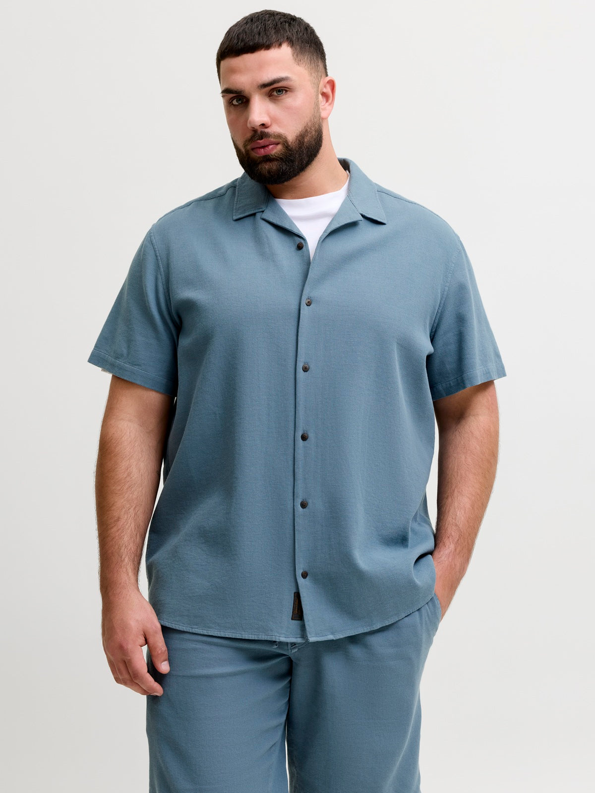 JACK&JONES JJGLOBAL WAFFLE RESORT SHIRT SS PLS  Blue Mirage
