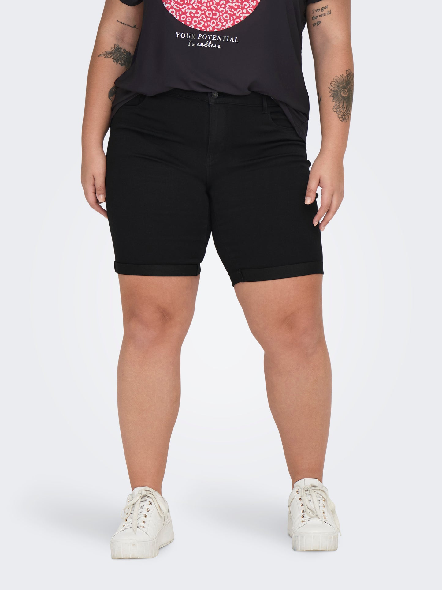ONLY CARMAKOMA CARTHUNDER LIFE REG LONG SHORTS DNM NOOS Zwart