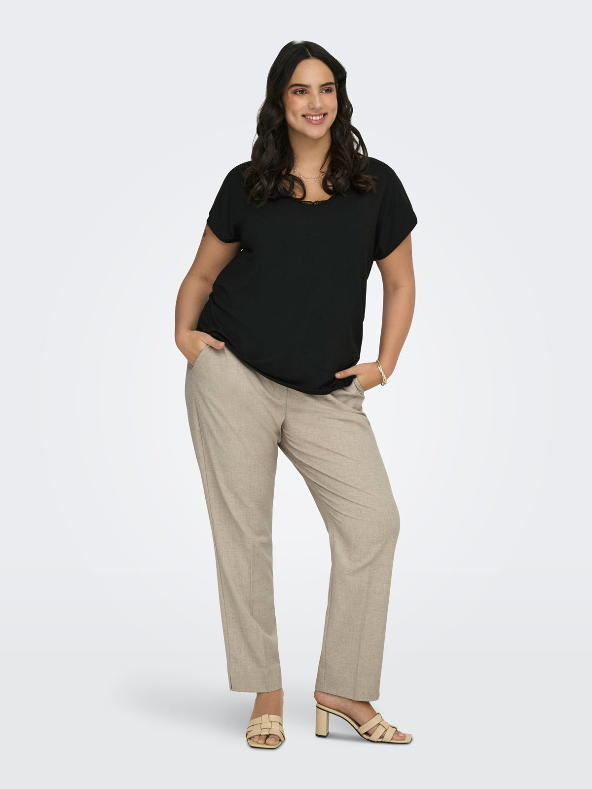 ONLY CARMAKOMA  CARVERONICA-ELLY LIFE HW PANT TLR WHITE PEPPER