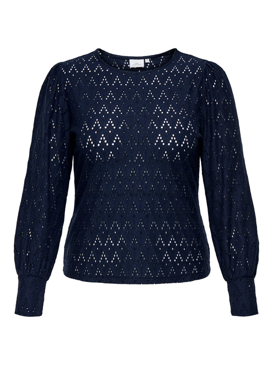 ONLY CARMAKOMA  CARCATTLEYA L/S O-NECK TOP JRS BLAUW
