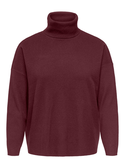 ONLY CARMAKOMA  CARAMA LIFE LS RIB ROLLNECK KNT BORDEAUX ROOD