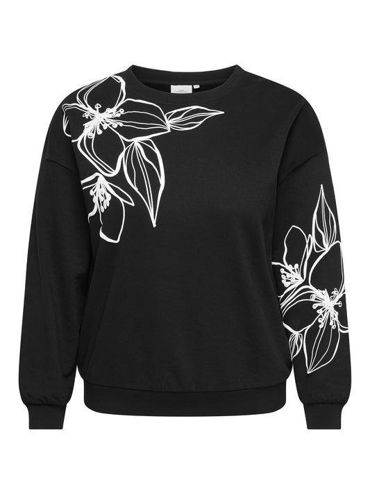 ONLY CARMAKOMA  CARODESSA L/S O-NECK SWT JRS ZWART