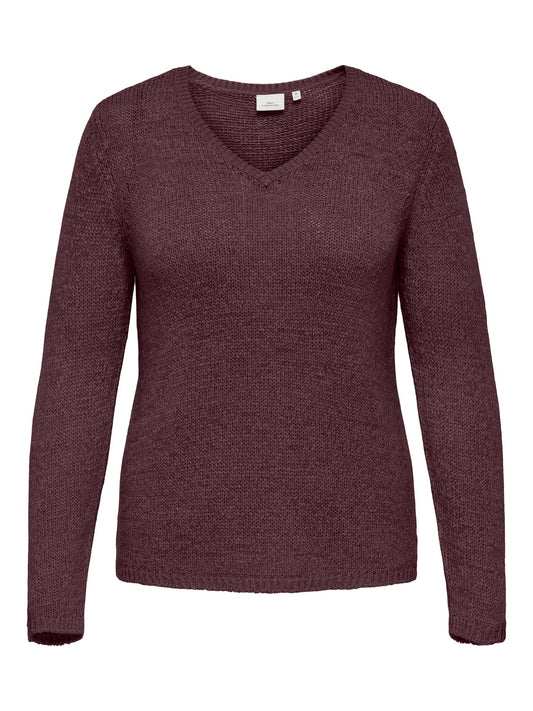 ONLY CARMAKOMA  CARGEENA L/S V-NECK KNT KLEUR FUDGE