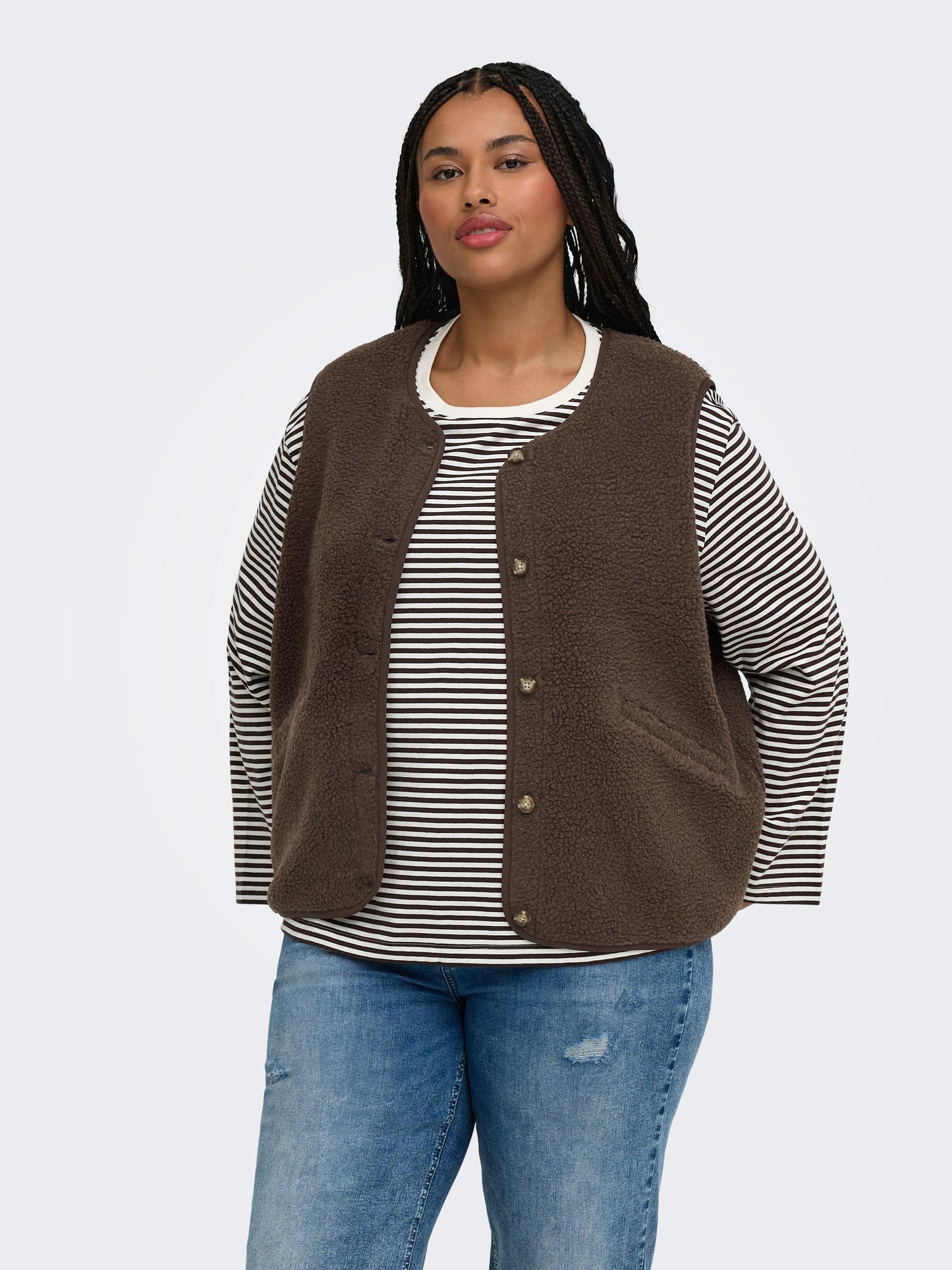ONLY CARMAKOMA  CARBABY TEDDY VEST PNT BRUIN