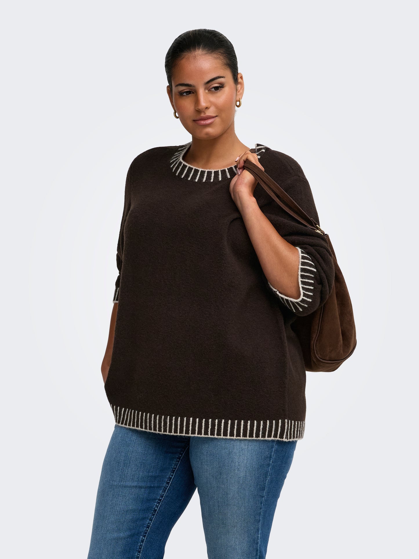ONLY CARMAKOMA CARFINA LS STITCH O-NECK KNT