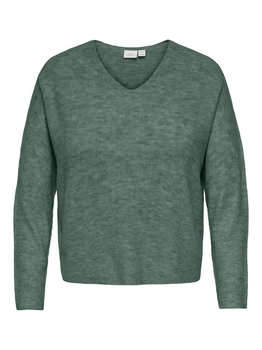 ONLY CARMAKOMA  CARCAMILLA V-NECK L/S PULLOVER KNT NOOS GROEN