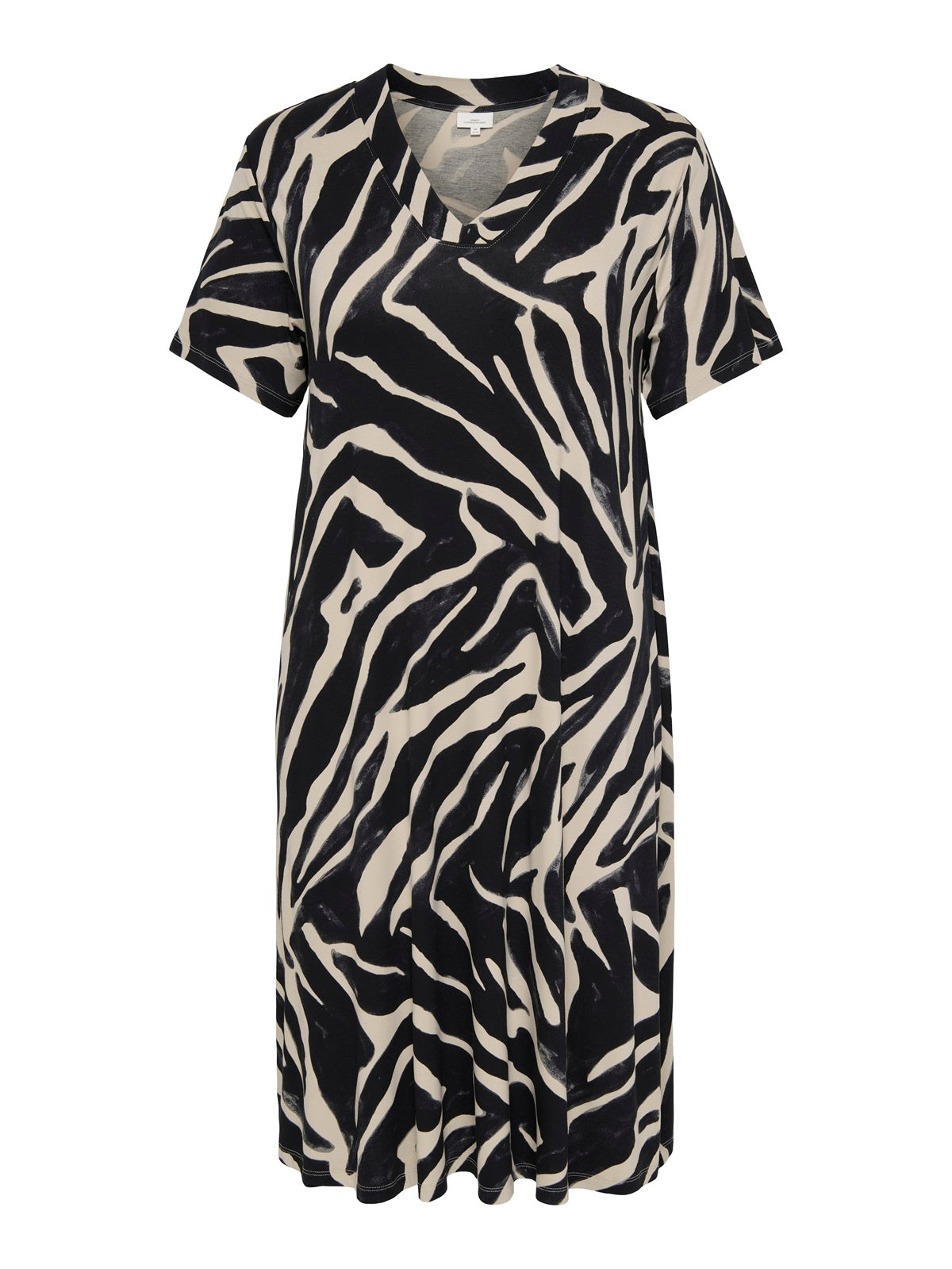 ONLY CARMAKOMA  CARFYRLA S/S V-NECK BLK AOP DRESS