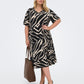 ONLY CARMAKOMA  CARFYRLA S/S V-NECK BLK AOP DRESS