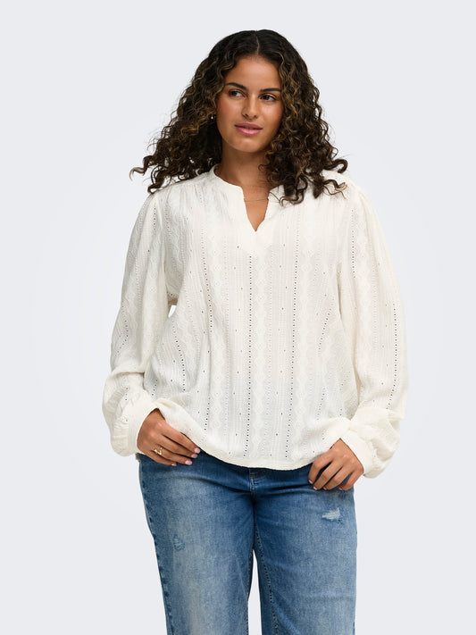 ONLY CARMAKOMA  CARMINNA L/S TOP JRS KLEUR WIT