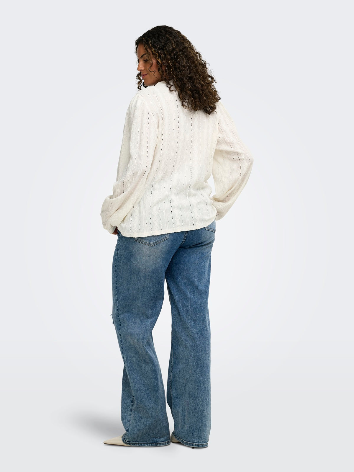 ONLY CARMAKOMA  CARMINNA L/S TOP JRS KLEUR WIT