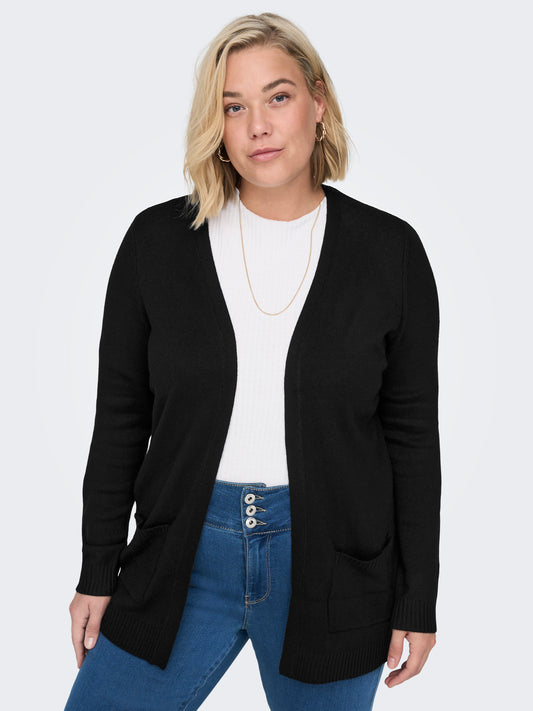 ONLY CARMAKOMA  CARESLY LIFE L/S OPEN CARDIGAN KNT NOOS ZWART
