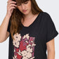 ONLY CARMAKOMA  CARKETTY LIFE SS V-NECK MIX TEE JRS ZWART