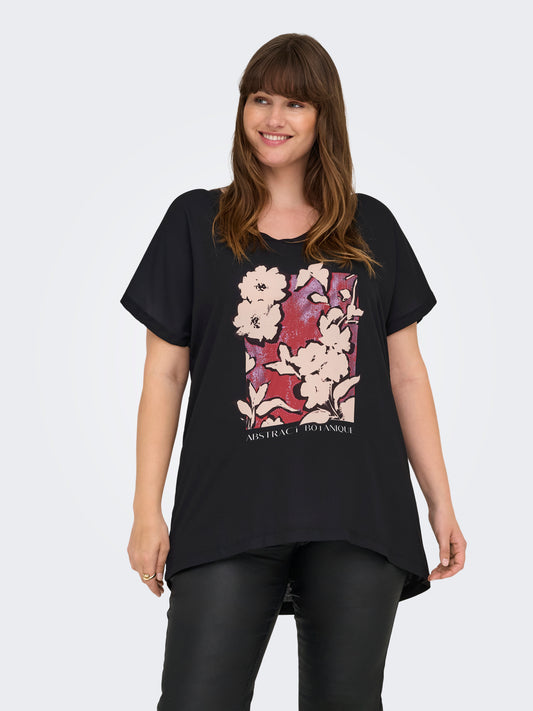 ONLY CARMAKOMA  CARKETTY LIFE SS V-NECK MIX TEE JRS ZWART
