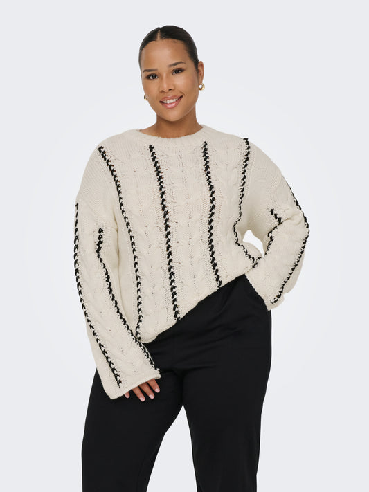 ONLY CARMAKOMA  CARTESSA CABEL STITCH LS O-NECK KNT WIT