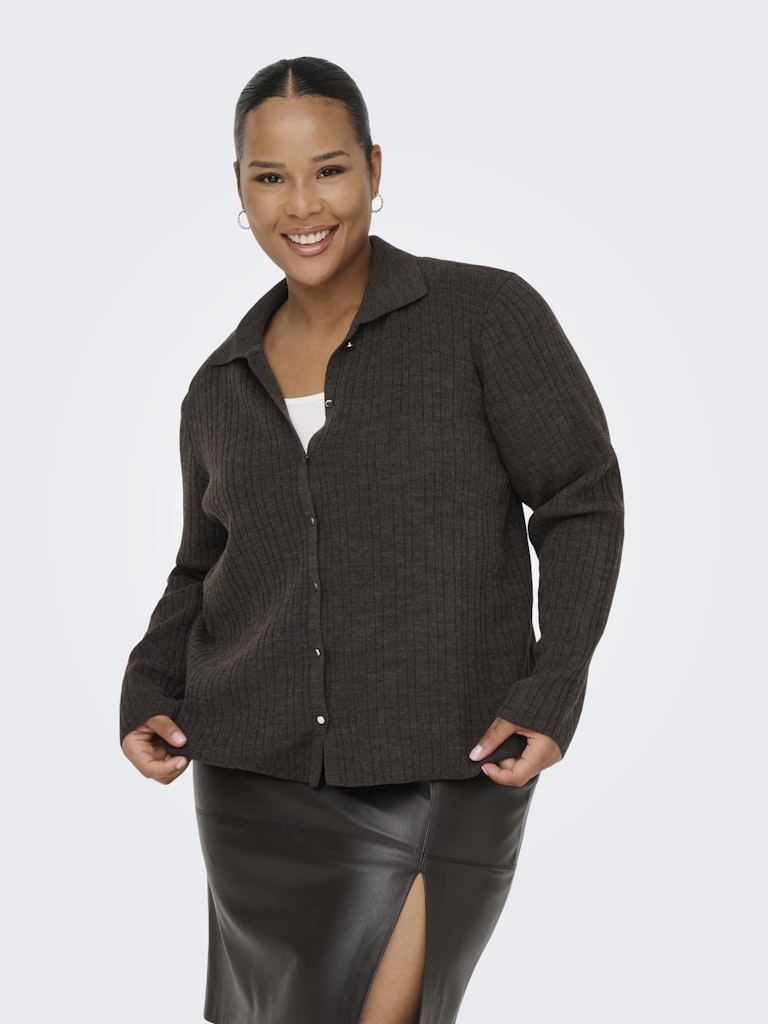 Only Carmakoma CARTHEA LS BUTTON POLO CARDIGAN KNT Chocolate Torte