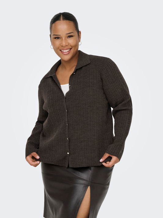 Only Carmakoma CARTHEA LS BUTTON POLO CARDIGAN KNT Chocolate Torte