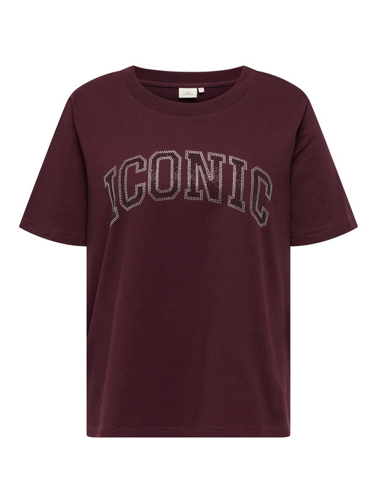 ONLY CARMAKOMA CARRIRI 2/4 O-NECK BOXY TEE JRS BURGUNDI