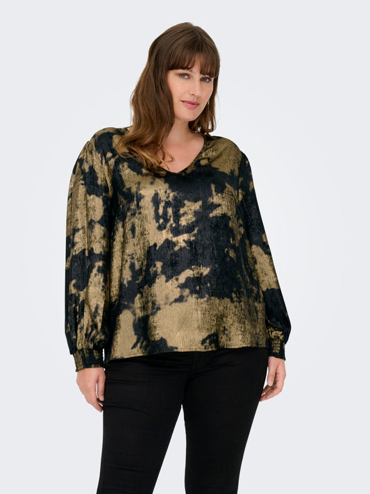 ONLY CARMAKOMA  CARDIXIE LS V-NECK TOP AOP