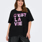 ONLY CARMAKOMA CARRIRI 2/4 O-NECK BOXY TEE JRS ZWART