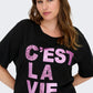 ONLY CARMAKOMA CARRIRI 2/4 O-NECK BOXY TEE JRS ZWART