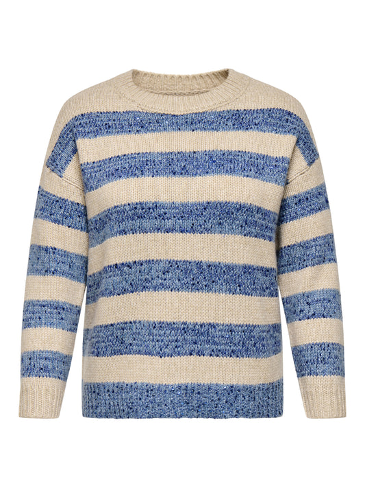 ONLY CARMAKOMA  CARDUNDEE LIFE LS SEQ STRIPE O-NECK KNT